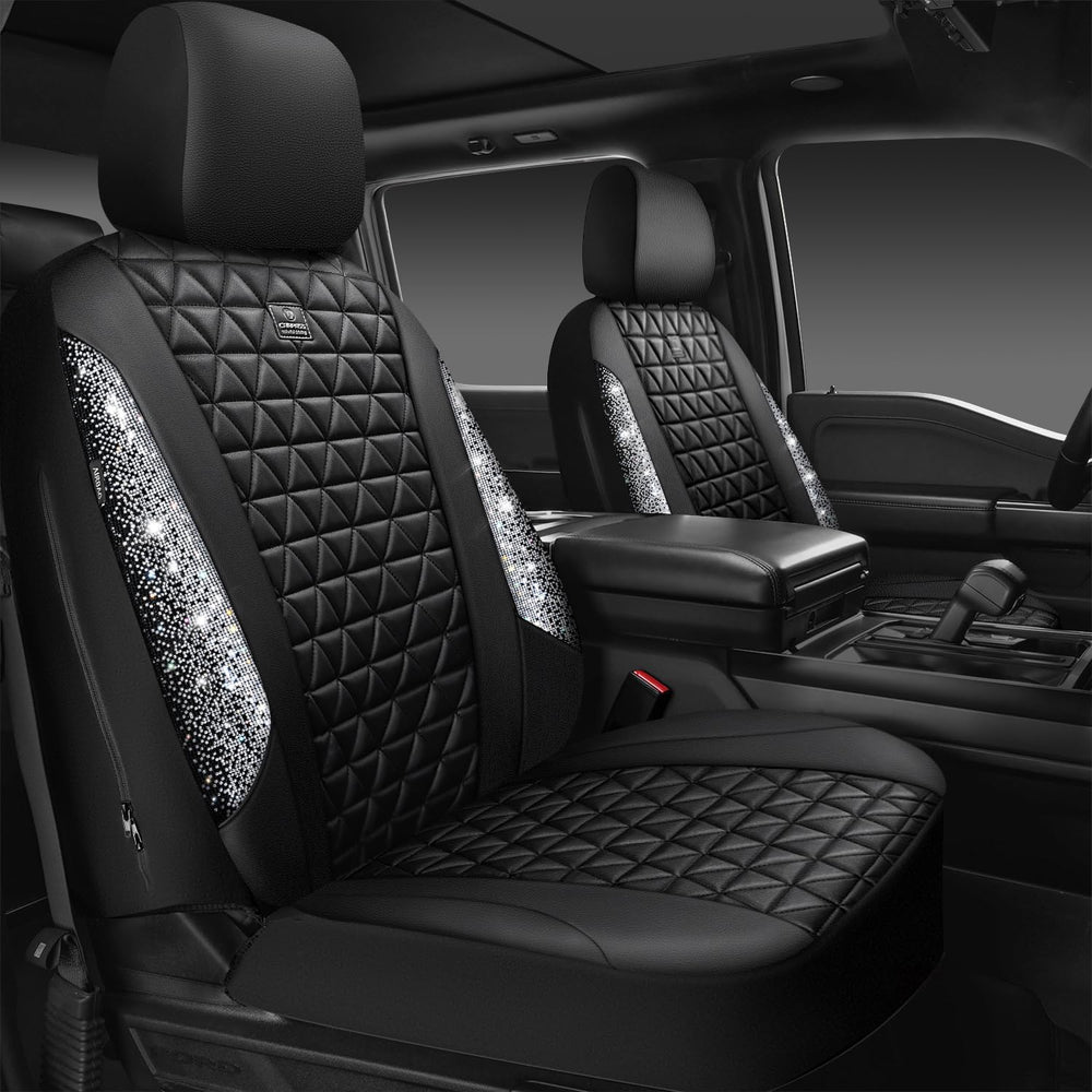 CAR PASS Bling Diamond Leather Car Seat Covers for 2 Front Interior Sets, Wat...