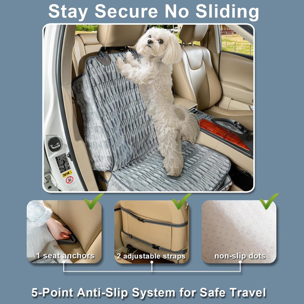 Front Seat Dog Car Seat Cover, Plush Waterproof Protector, Grey