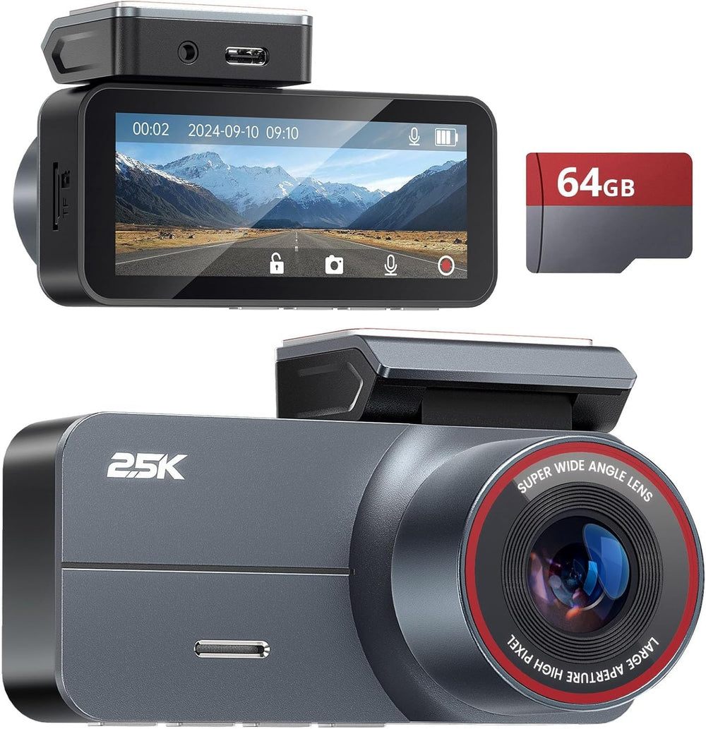 Dash Cam 2.5K Front and Rear 64GB GPS 160ยฐ Night Vision