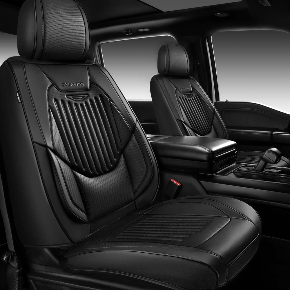 CAR PASS Luxury Nappa Leather Car Seat Covers Two Front, Lumbar Support Seat ...