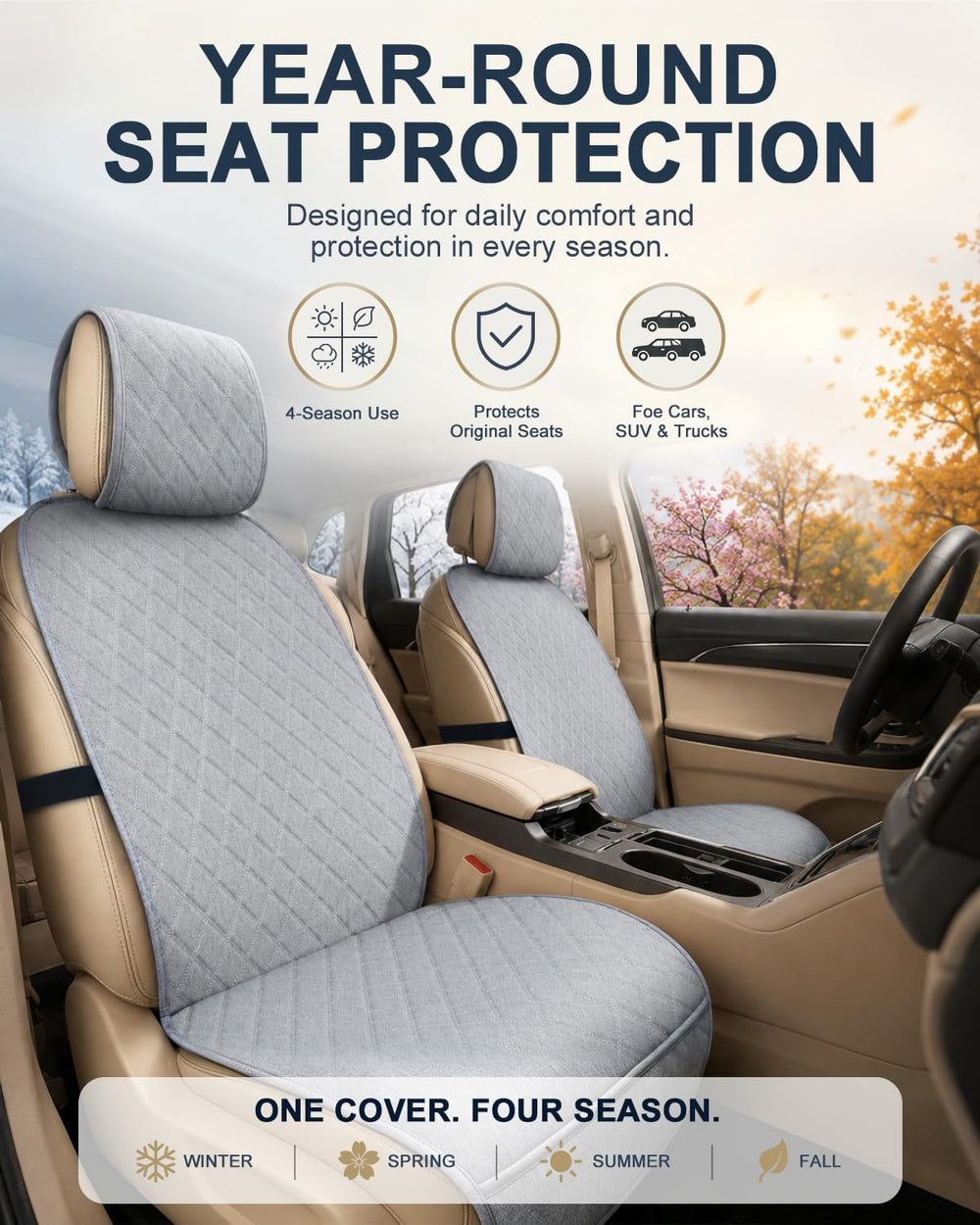 Linen Car Front Seat Covers, Breathable Linen Car Seat Protector
