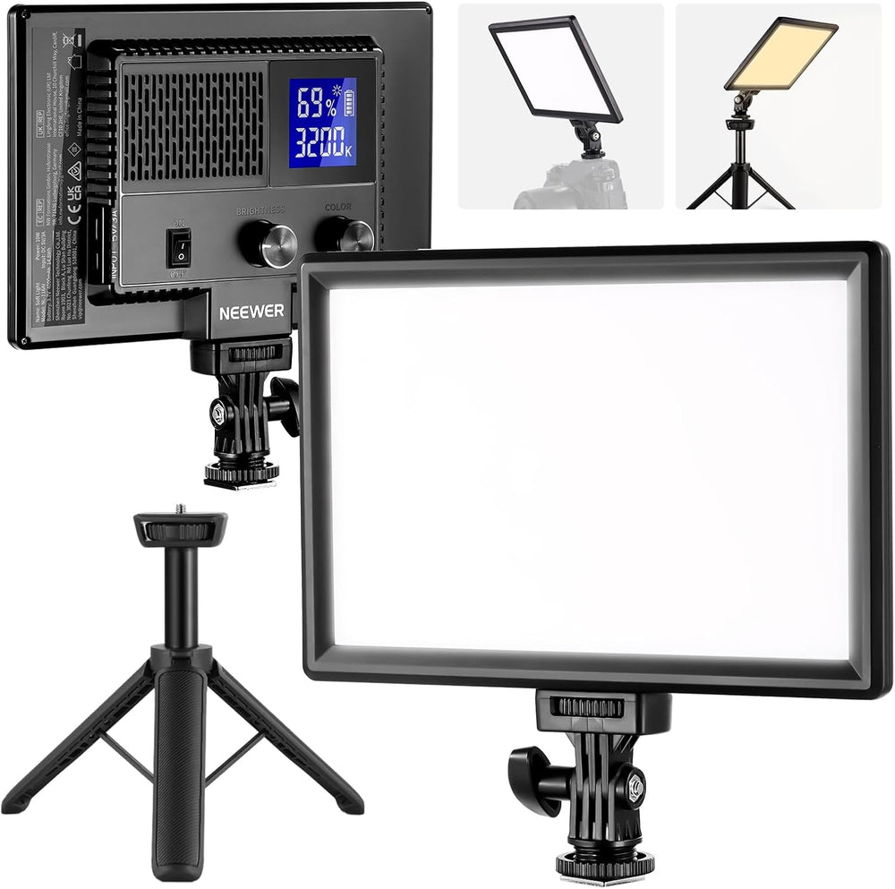 NEEWER NL-116AI 9" LED Video Light Panel, Camera Lighting with Desk Tripod