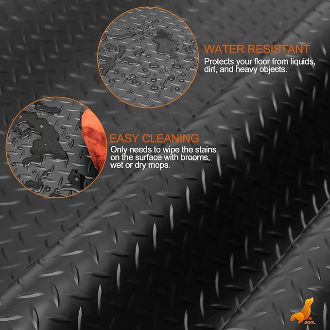 SEAL 6 x 15 Ft Premium Garage Floor Mat, Solid 2.8mm Thickened Black Commercial