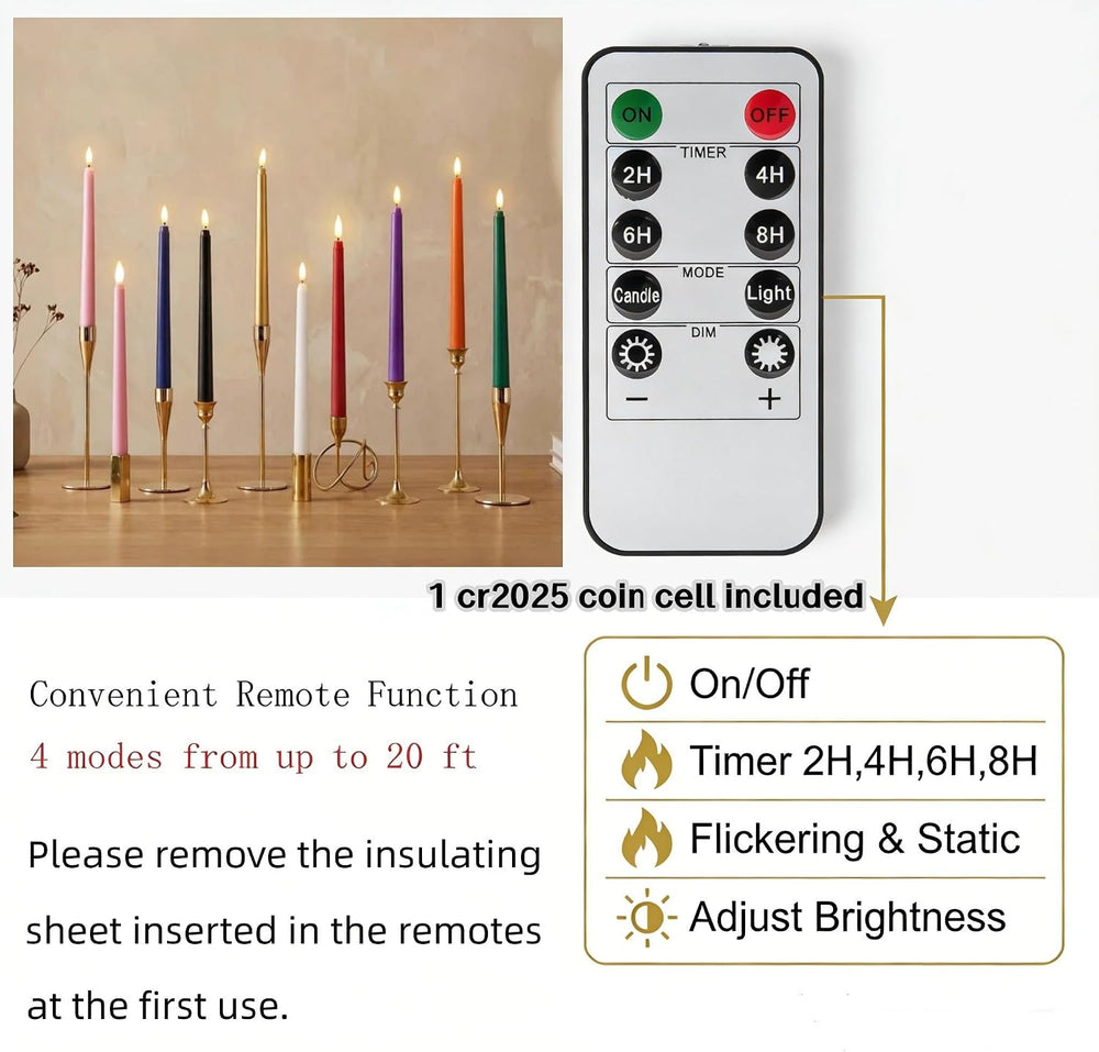 Burnt Orange Fall Halloween Flameless Taper Candles with Remote Set of 12