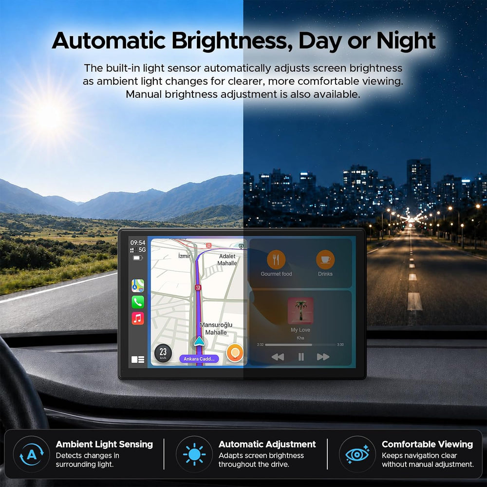 9" Wireless CarPlay Screen, 4K Front + 1080P Rear Dual Dash Cam