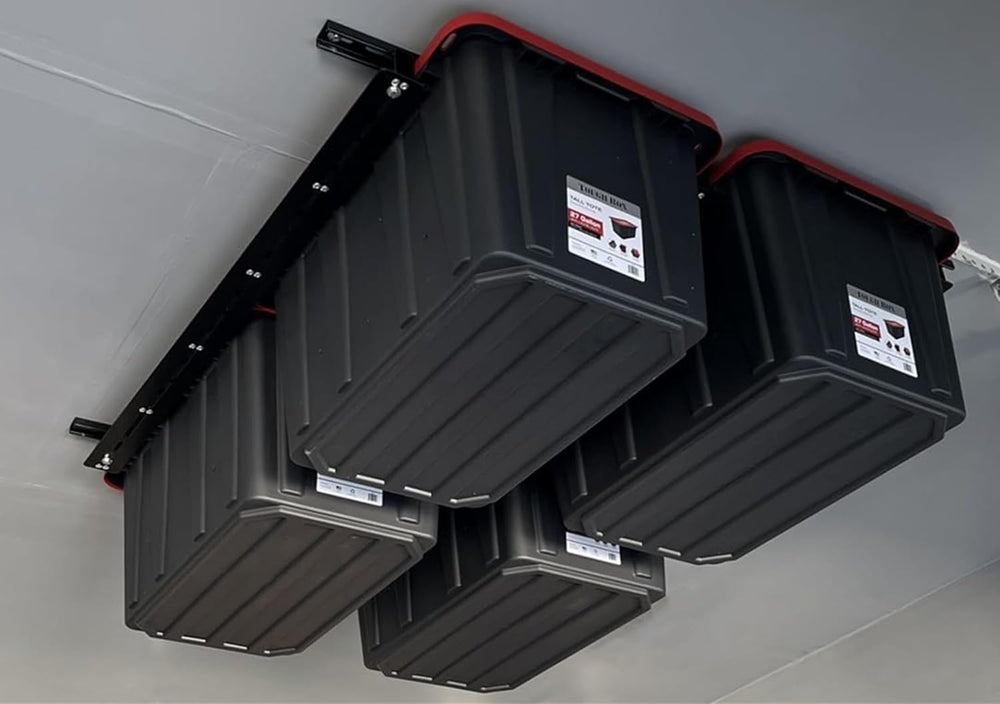 TORACK Garage Ceiling Bin Storage Rack, Overhead Tote Storage Rails System