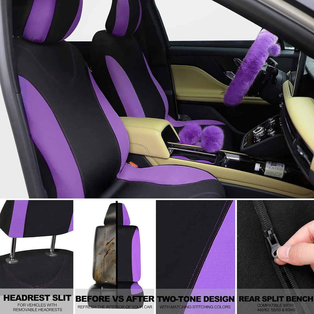 Tallew 17 Pcs Purple Fluffy Car Seat Cover Full Set for Women
