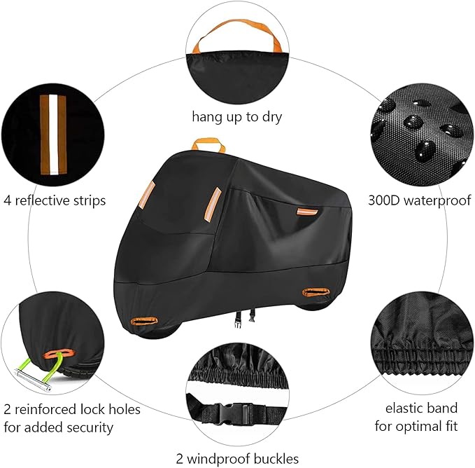 SECELES 300D Motorcycle Cover Heavy Duty, SECELES All Season Durable Scooter