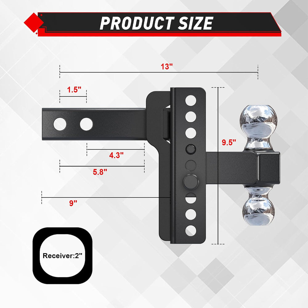 TYT Adjustable Truck Trailer Hitch for 2 inch Receiver, 6" Drop/Rise Tow...