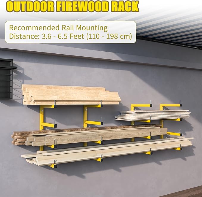 4-Pack Lumber Storage Rack, Wood Storage Racks Wall Mount, Heavy Duty Garage