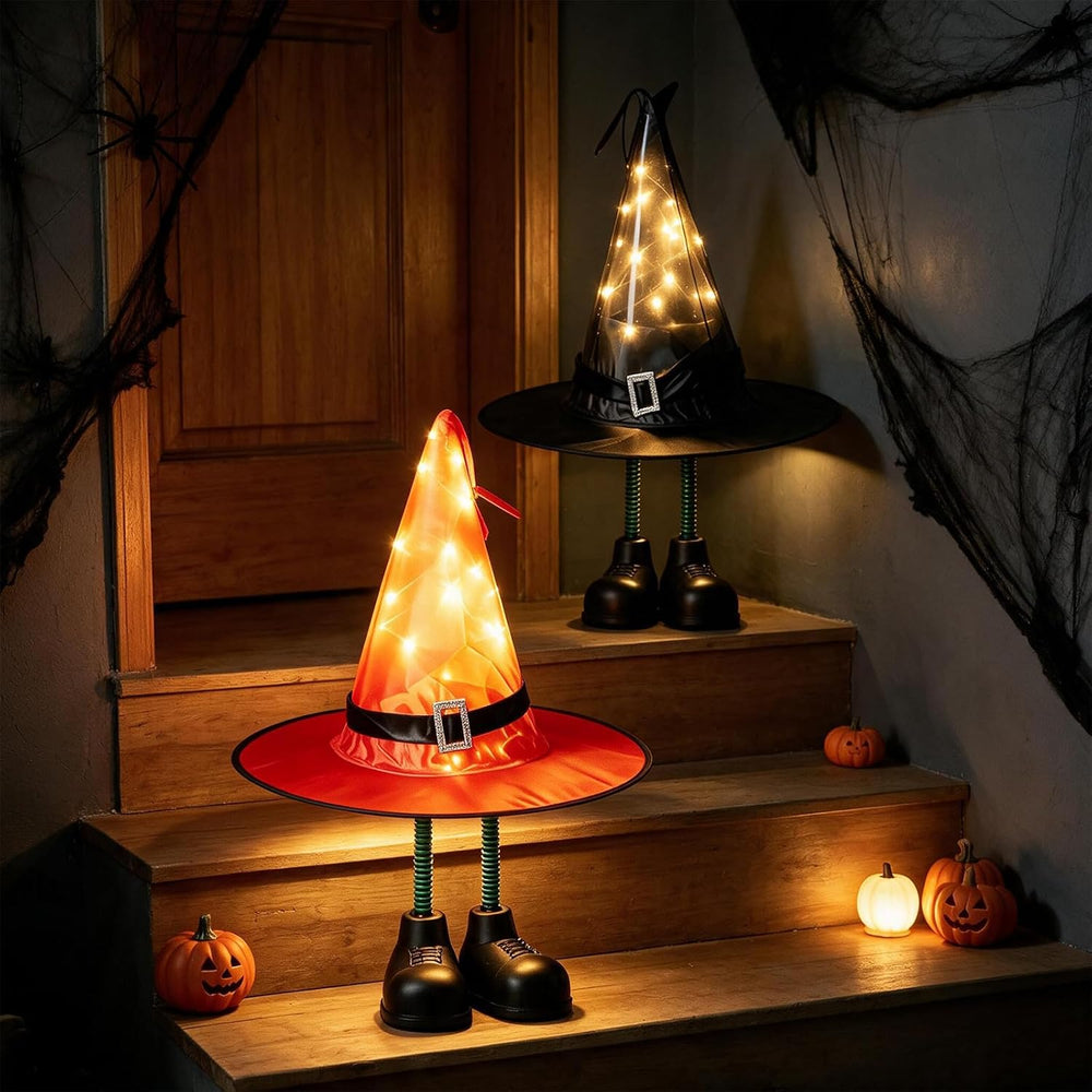 Halloween Decorations โ 2 Pack Spooky Light Up Witch Hat Ornaments