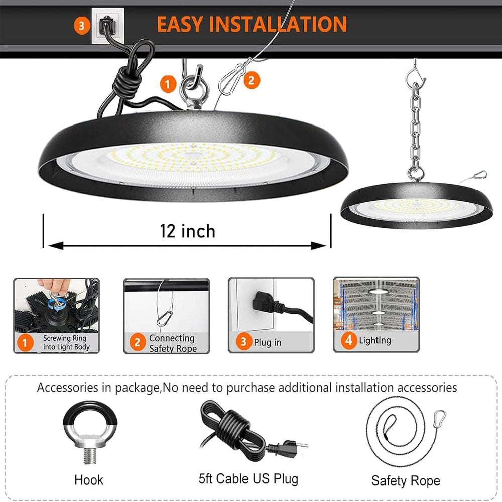 8Pack 200W UFO LED High Bay Light,30000lm 6000K Daylight 2000W Equivalent wit...