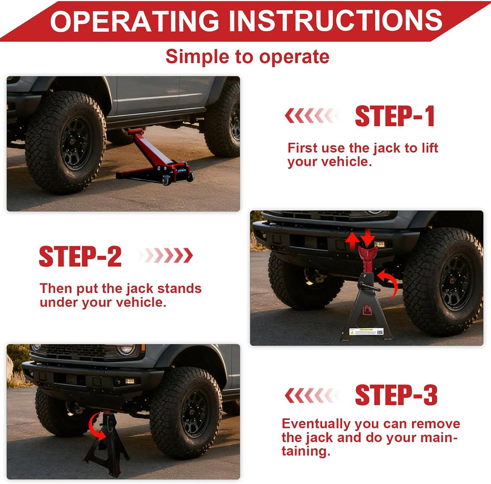 3 Ton Jack Stands (6,600 lbs) - Heavy Duty Car Jack Stand with Double Pin Loc...