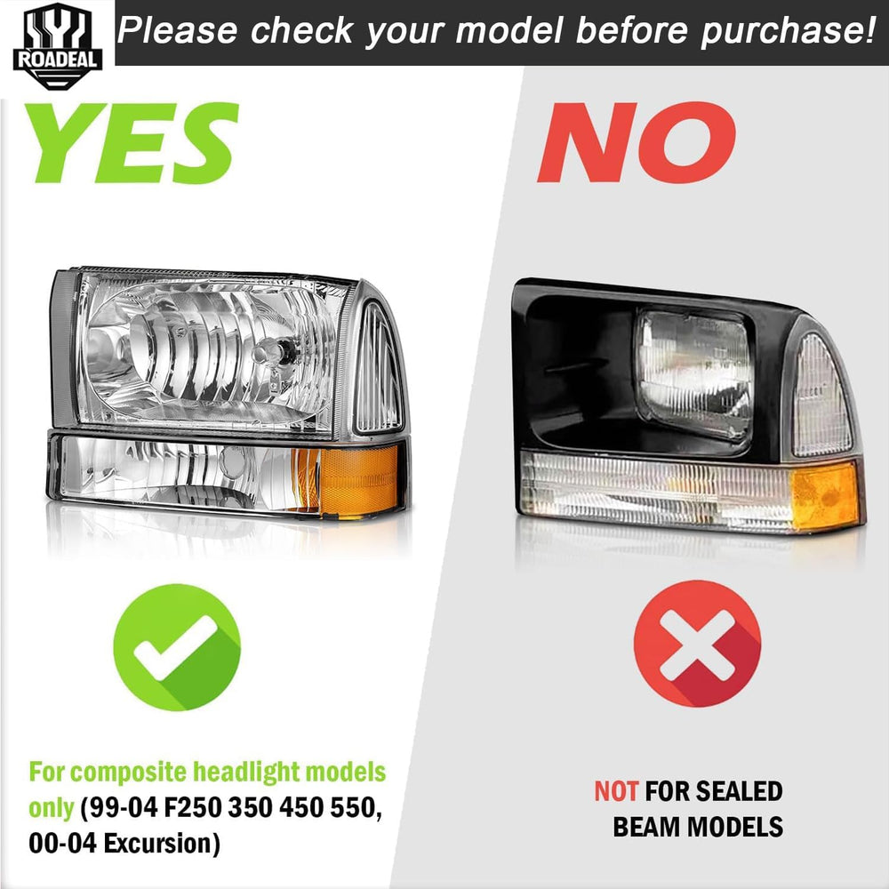 Headlight Assembly W/Bulbs for 1999-2004 Ford Super Duty F250 F350 F450 F550,...