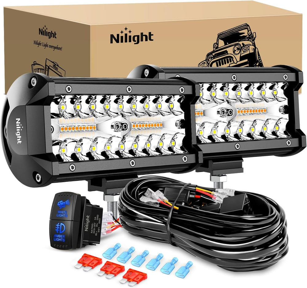 Nilight 6.5Inch Off-Road LED Light Bar White Amber 3 Lighting Modes