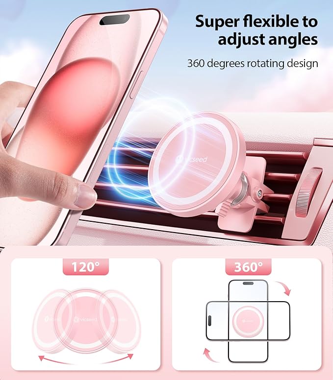 VICSEED for MagSafe Car Mount Magnetic Phone Holder for Car Vent 360 Adjustable