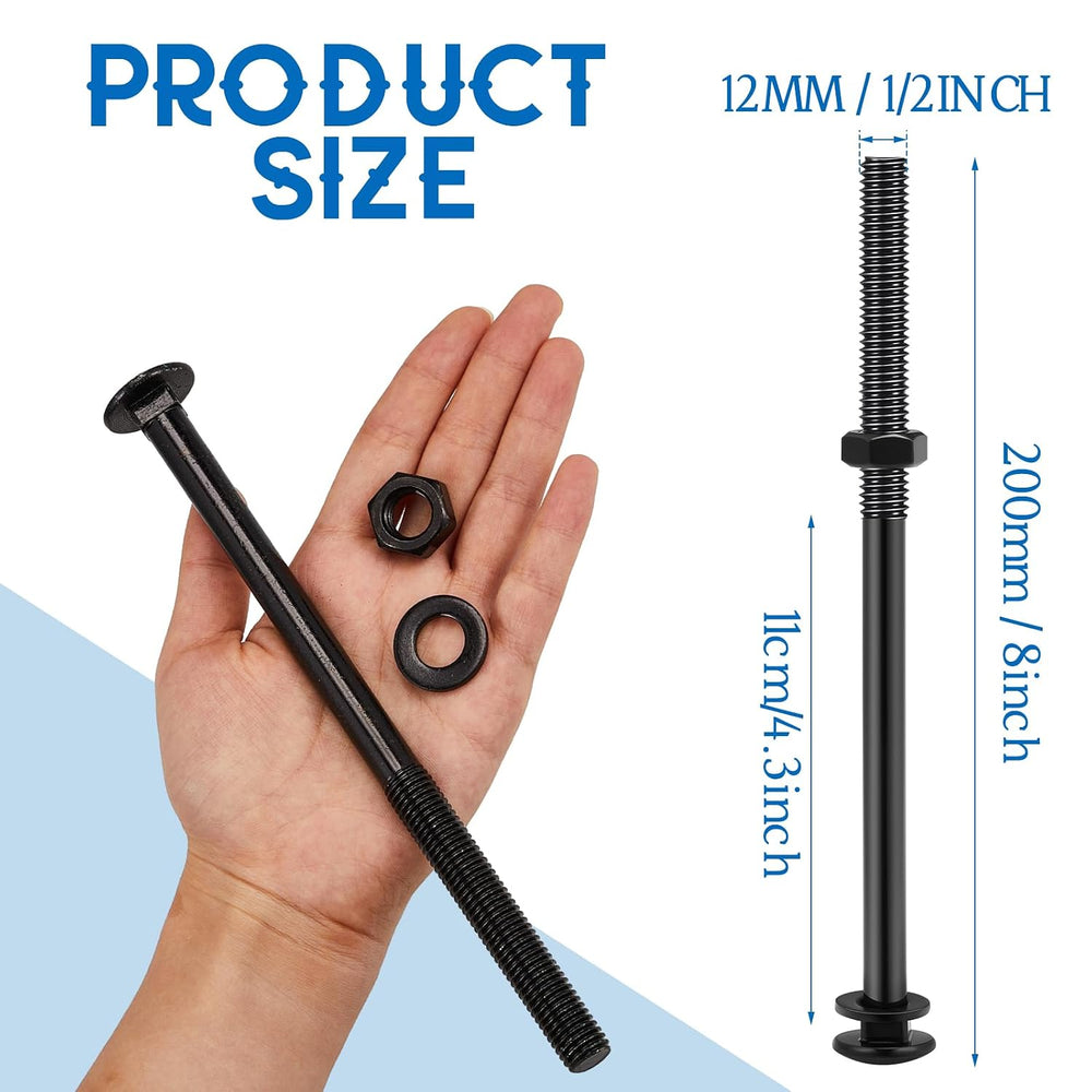 Zonon 24 Sets Carriage Bolt, Black, 1/2 x 8 Inch