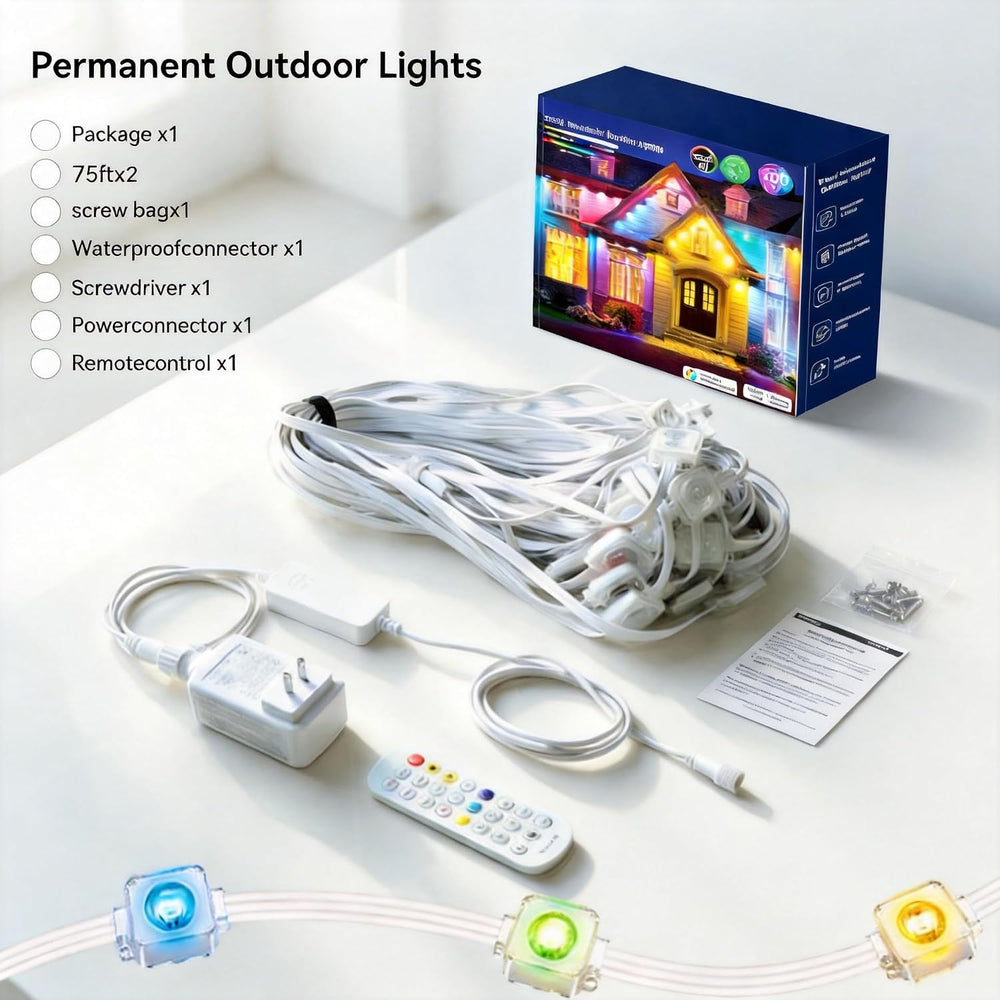 Permanent Outdoor Lights 150ft RGB+IC Outdoor String Lights App&Voice Con...