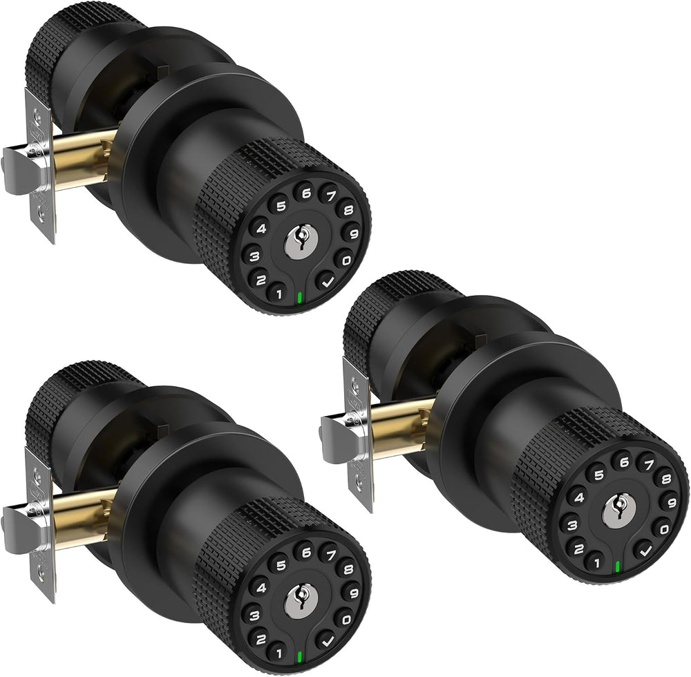 BOTHSTAR 3 Pack Black Key Alike Keyless Electronic Door Knobs with Backlit Ke...