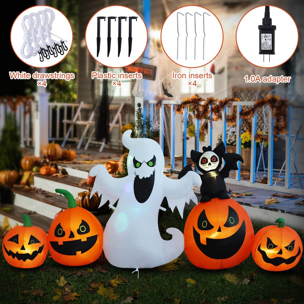 HZGDEJTG 8ft Bat Pumpkin Row Stand Halloween Inflatable Outdoor Decoration, Y...