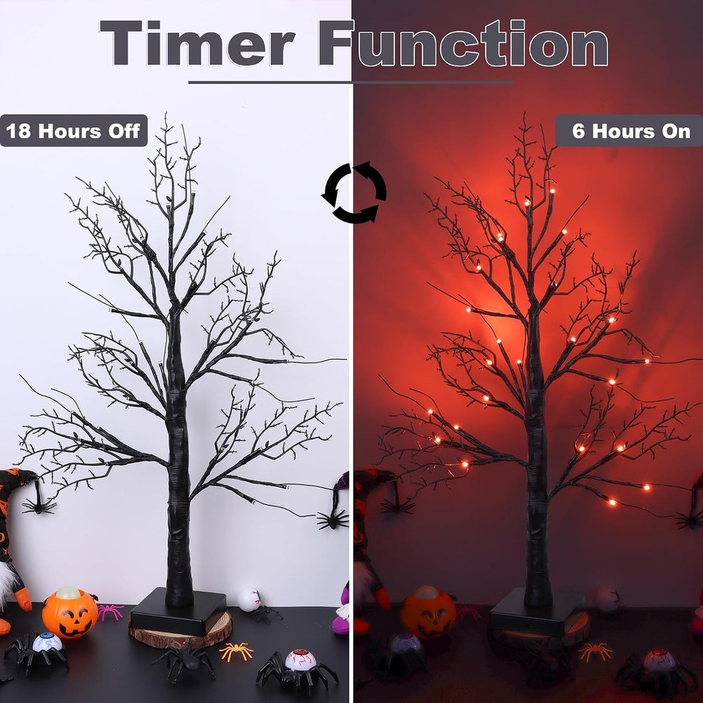 Halloween Decorations Indoor 2 Pack 24 Inch Black Halloween Tree with 24 Oran...