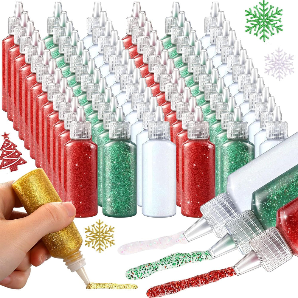Ireer 72 Pcs Glitter Glue 22g Washable Art Craft Glue, Red Green White