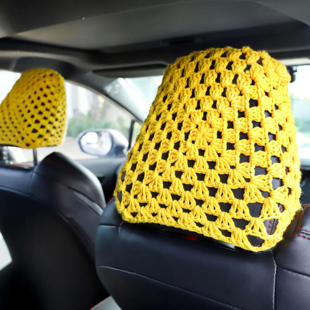 2PCS Crochet Seat Headrest Cover,Car Head Rest Protector,Cute Mushroom Car Ac...