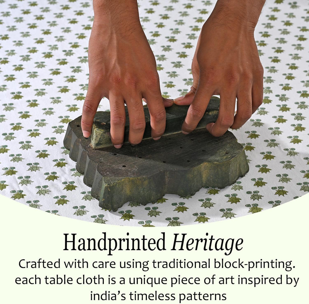CPC Lotus Meadow Tablecloth 100% Cotton 60x90 Inch Indian Block Print Rectang...