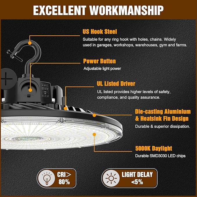 9 Pack 480V LED High Bay Light UL DLC Listed UFO Light 240W 200W 150W Adjustable