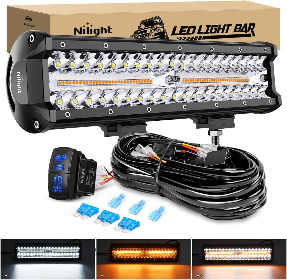 Nilight 12Inch Off-Road LED Light Bar White Amber 3 Lighting Modes