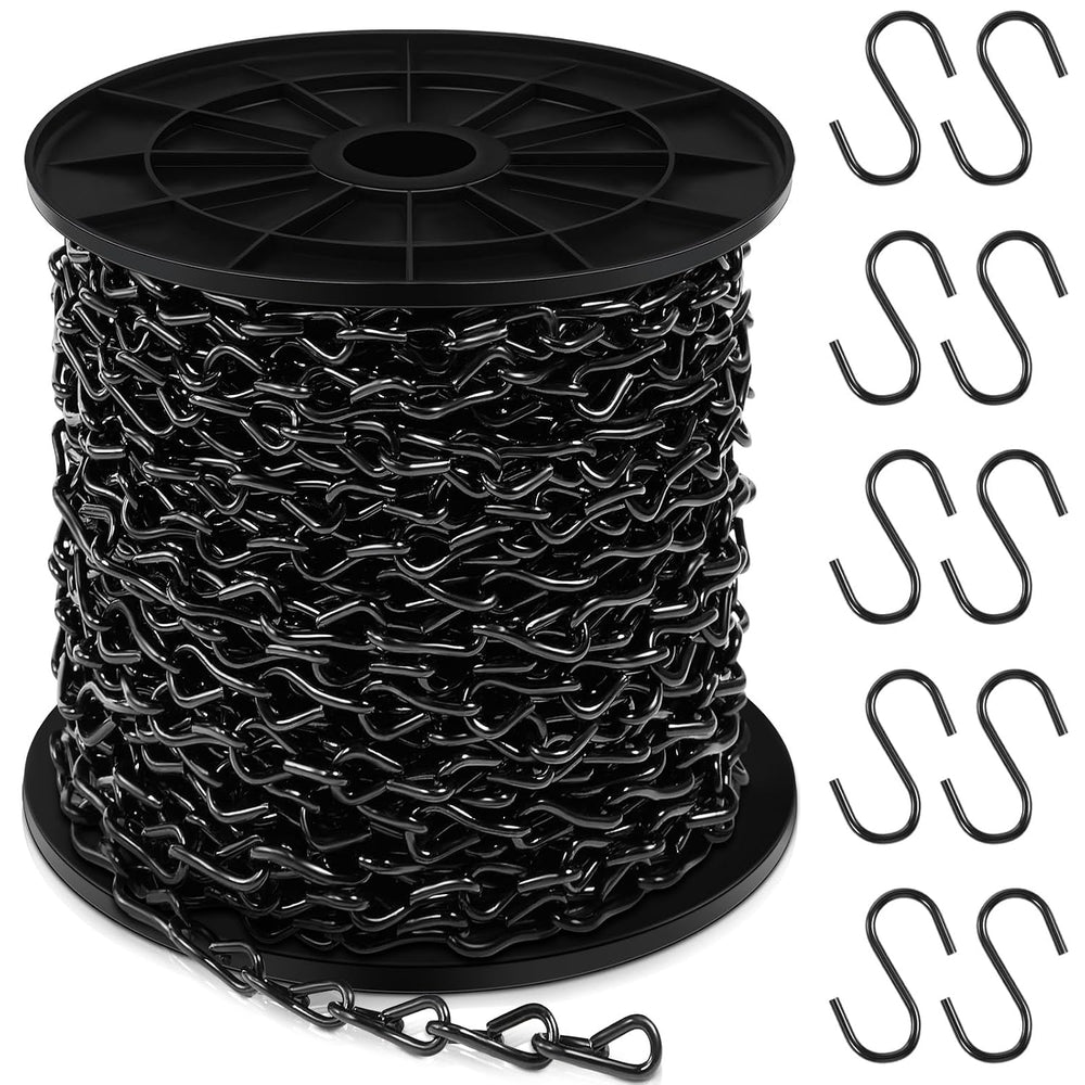 Yaocom 100ft Black Hanging Jack Chain with 10 Pcs S Hooks, 2.4mm