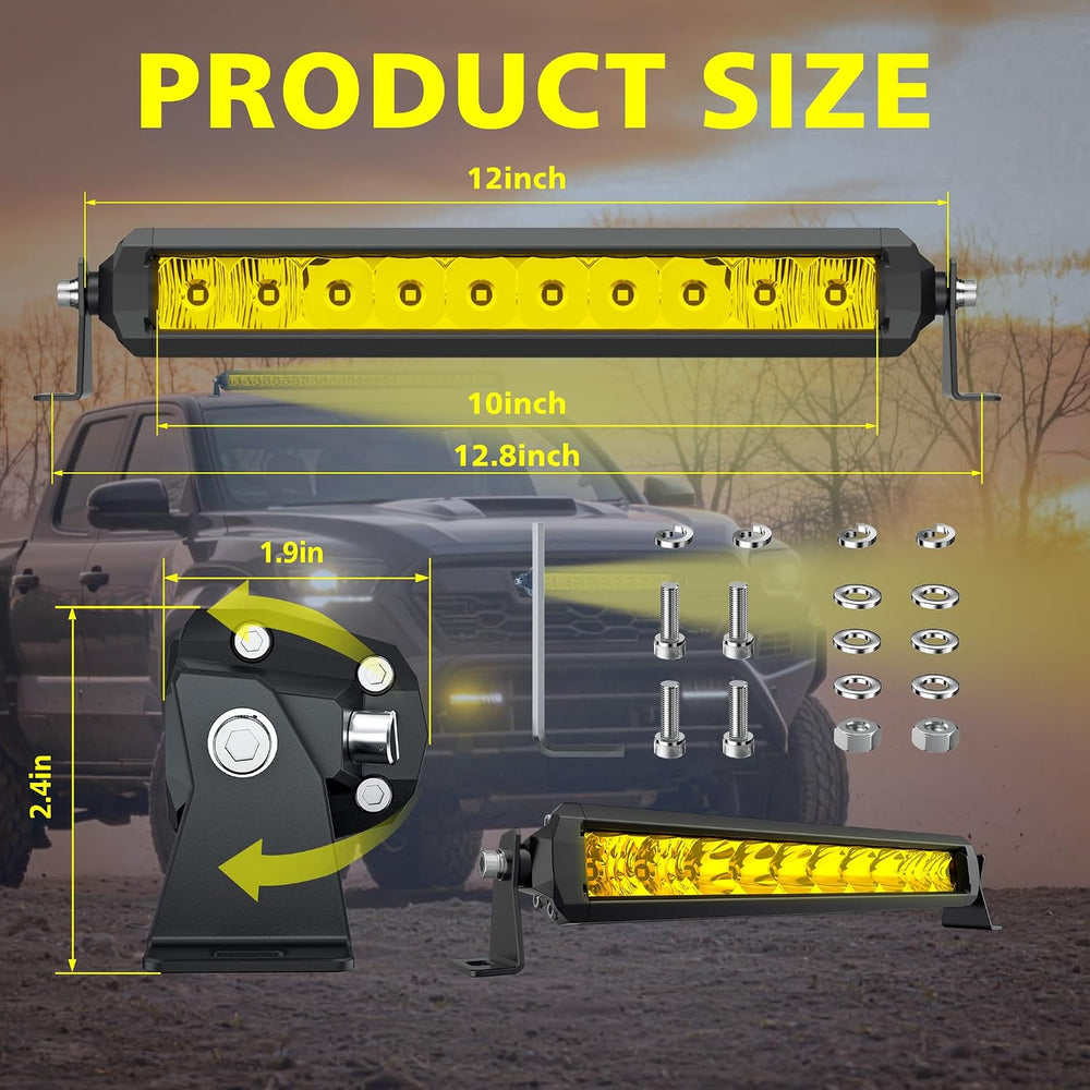 4WDKING 12 Inch Amber LED Light Bar 50W Screwless Spot Flood Combo Offroad