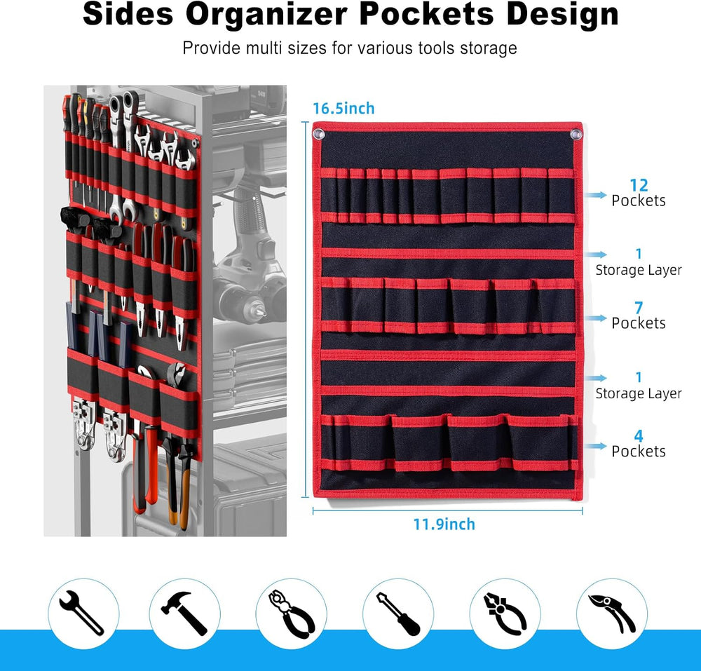 Power Tool Organizer Cart with Charging Station, 6 FT Cord, Red