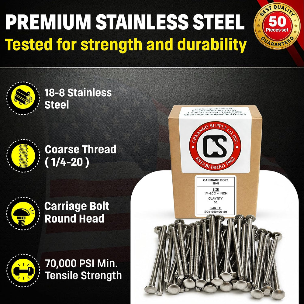 1/4-20 x 4 Stainless Steel Carriage Bolts