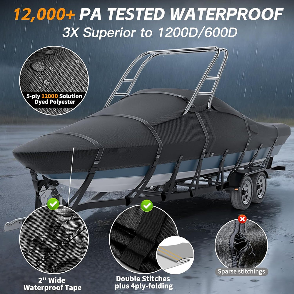 1200D Solution Dyed Ski&Wakeboard Tower Boat Cover with Stoage Bag, 17’-19‘
