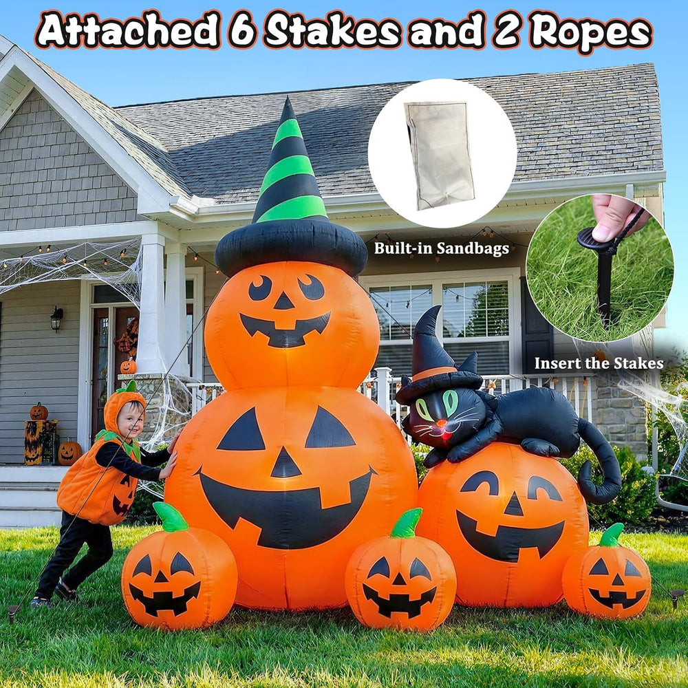 6 FT Halloween Inflatable Pumpkins with Witchโs Black Cat, Spooky Blow up Out...