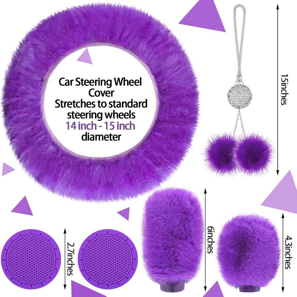 Tallew 17 Pcs Purple Fluffy Car Seat Cover Full Set for Women