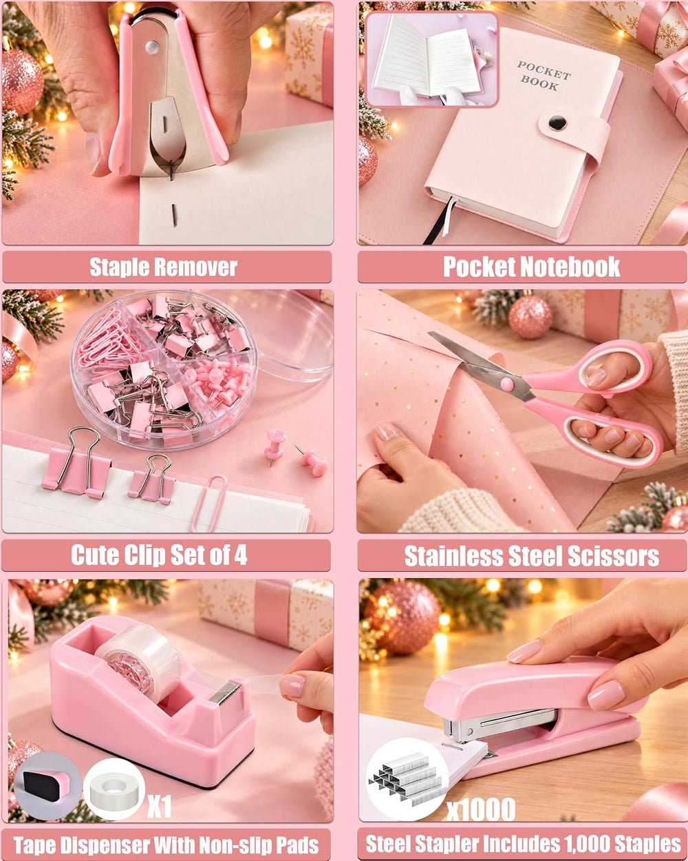 Pink Desk Accessories 21-Piece Office Supplies Gift Set for Women