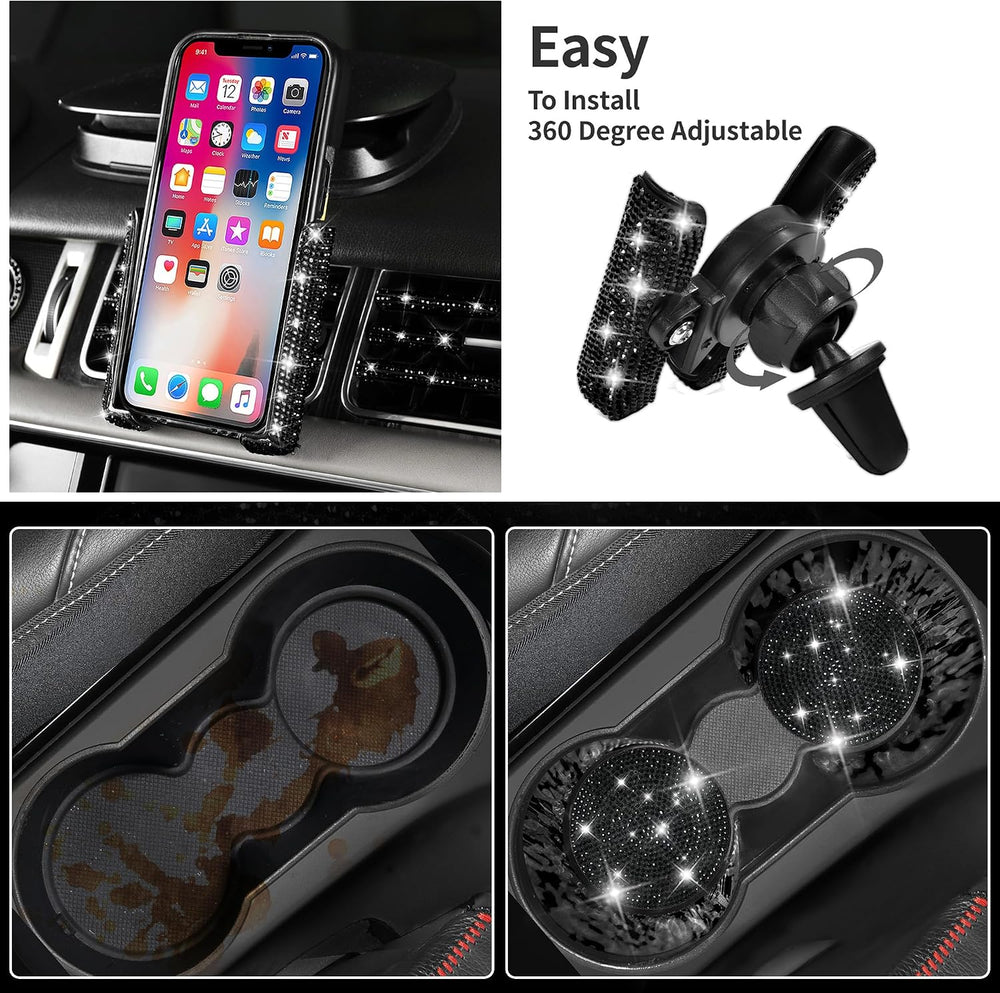 CAR PASS 23 PCS Bling Diamond Car Accessories Set for Women, Leather Seat Cov...