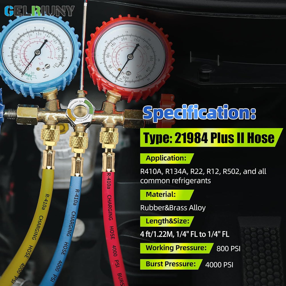 Upgrade 21984 Plus II 1/4" Refrigerant Charging Hose, R134a Adapters, 48”