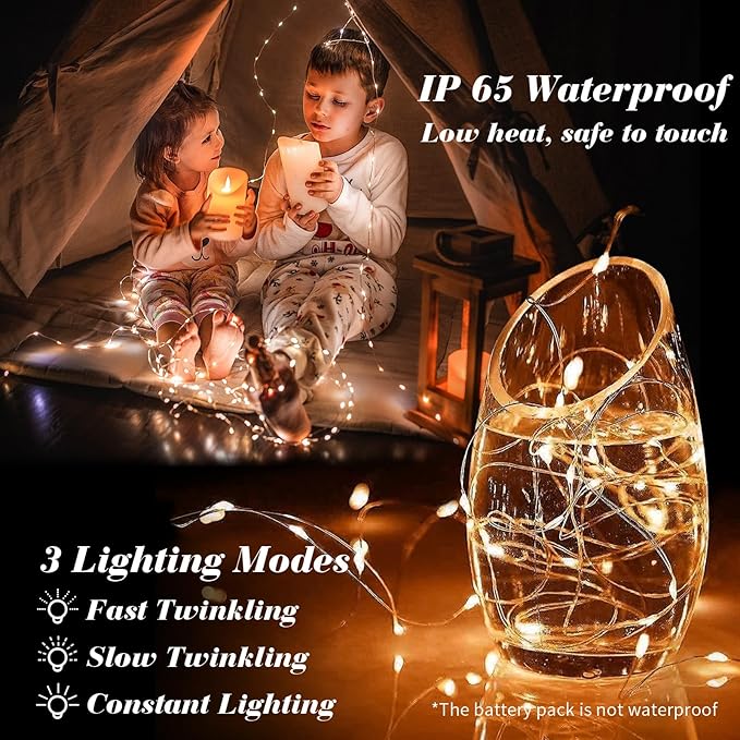 ZGWJ 100 Pack Fairy Lights Battery Operated, 7ft 20 Mini LED Fairy String Lig...
