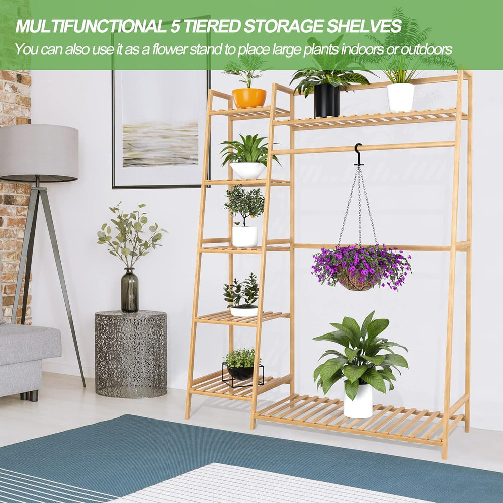 RELIANCER Bamboo Clothing Garment Rack,Free Standing Clothes Coat Hanger,Clos...