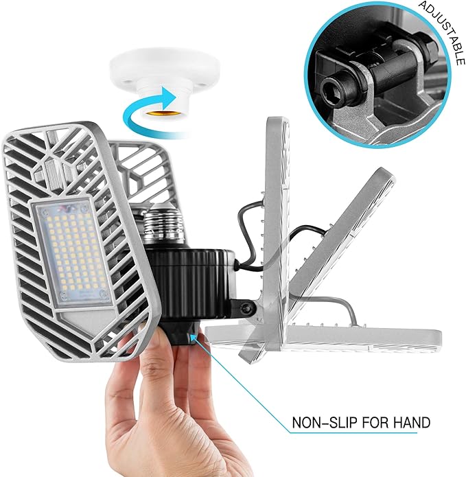 2-Pack Deformable LED Garage Ceiling Lights, 9000 Lumens, 82W CRI 80,