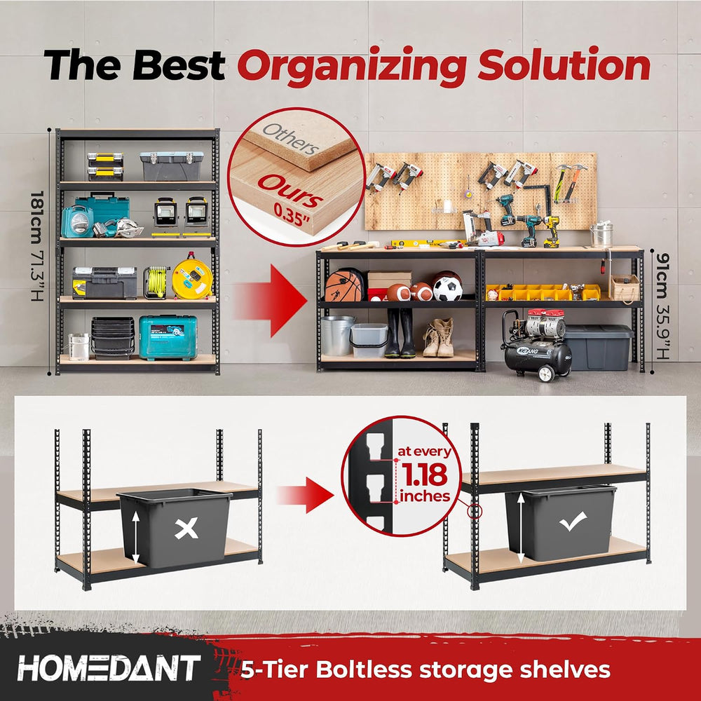 HOMEDANT Black 47.7" W 5 Tier Storage Shelves Garage Shelving Unit Metal