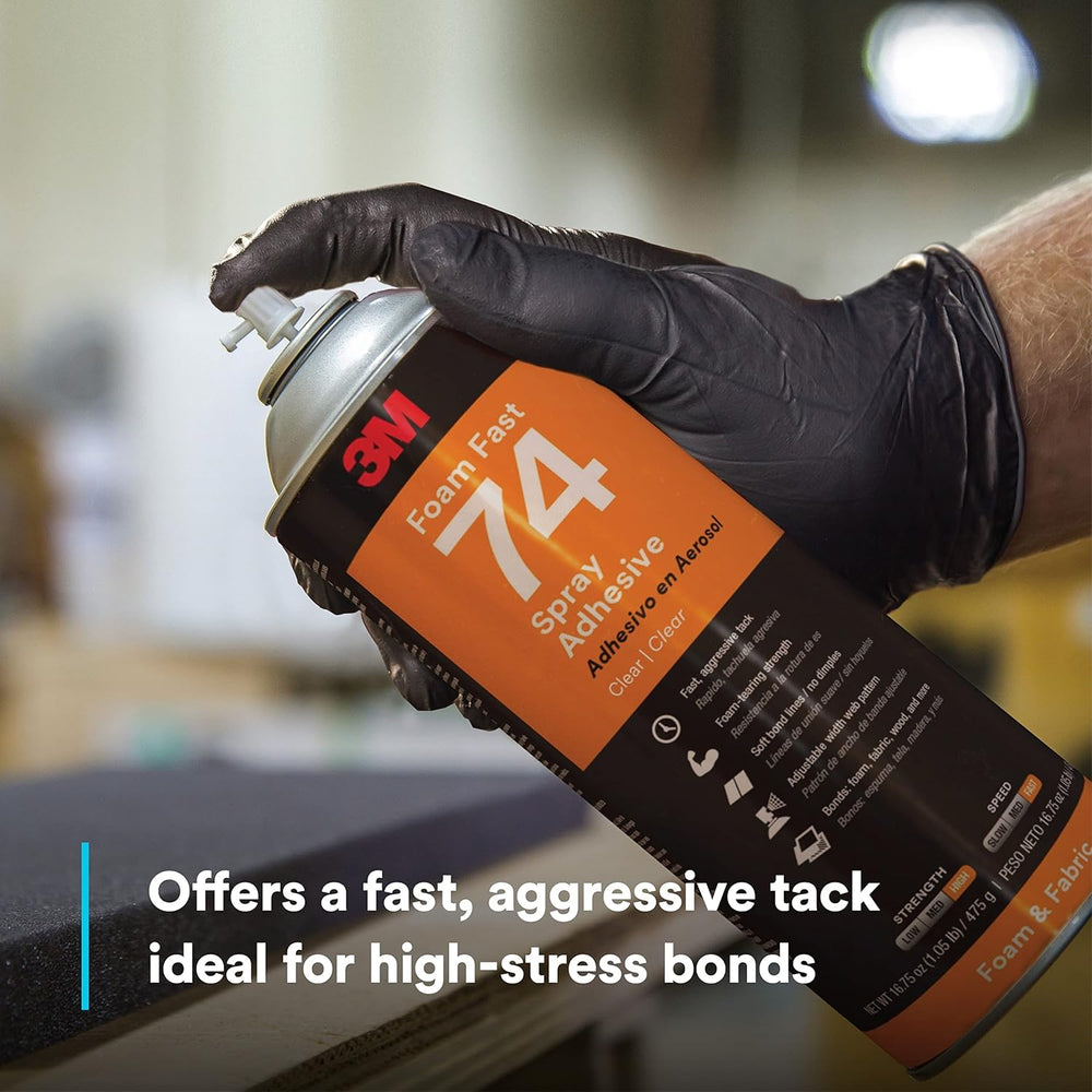 3M Foam Fast Spray Adhesive 74, Clear Color, 24 fl oz Can (Net Wt 16.9 oz)