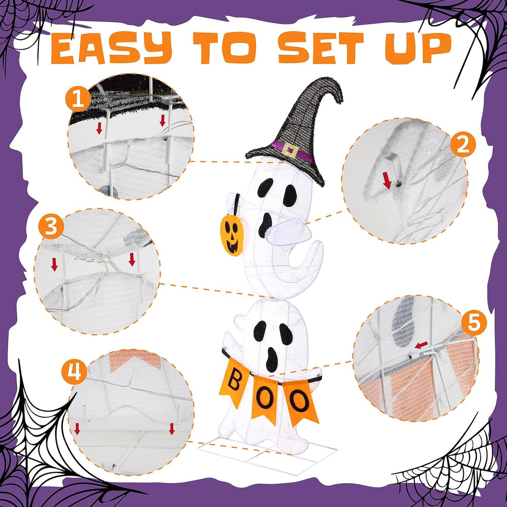 36" Lighted Halloween Ghost Decorations with 35 LED