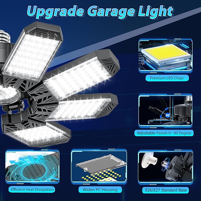 ISKYDRAW Garage Lights 6 Pack, 260W 26000LM Bright LED Garage Light
