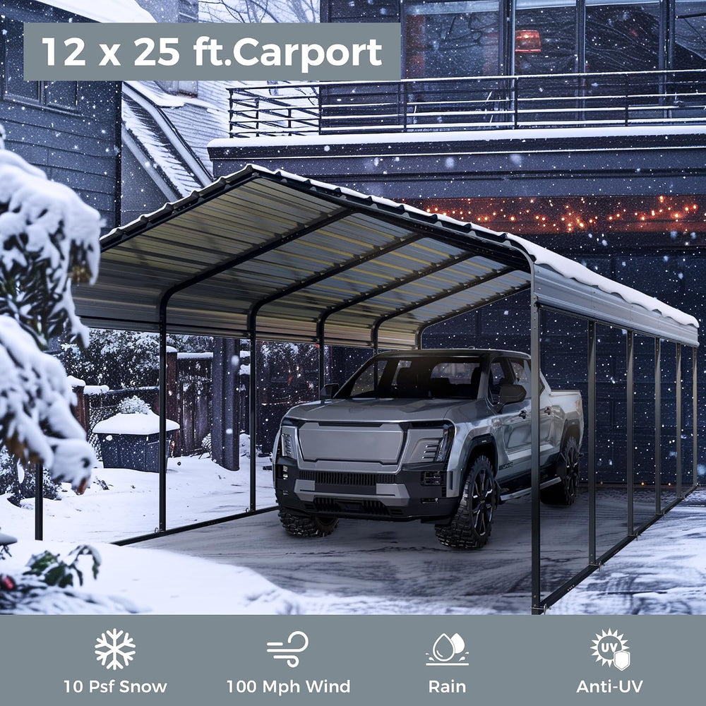 12x25 ft Metal Carport Heavy Duty Frame Canopy Garage Shelter