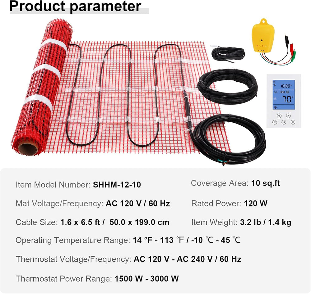 VEVOR Floor Heating Mat, 110-120V, Adhesive Back for Easy Installation