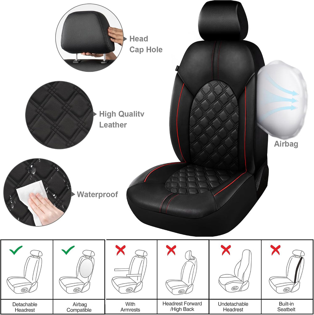 Luxury PU Leather Car Seat Covers Front Set - Anti-Stain Waterproof Automotiv...